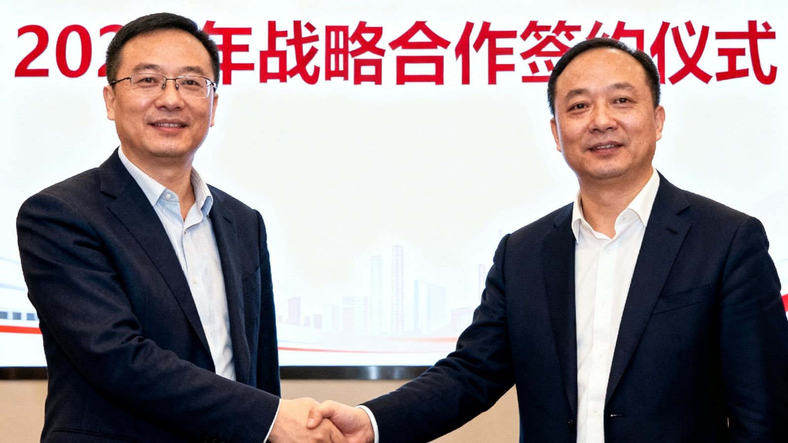 AG贵宾厅集团代表与高铁站管理方在签约仪式上握手合影，背景板显示'2025年战略合作签约仪式'字样，标志着服务网络进一步扩展。